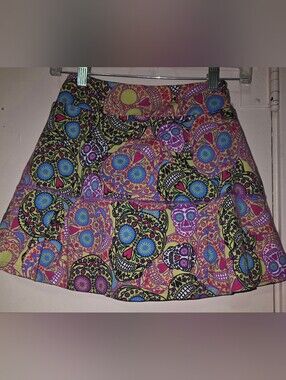 Dona Jo Day of the Dead Sugar Skull Mini Skort - Yellow Multi